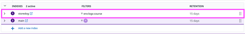 The storedog index is listed above the main index.