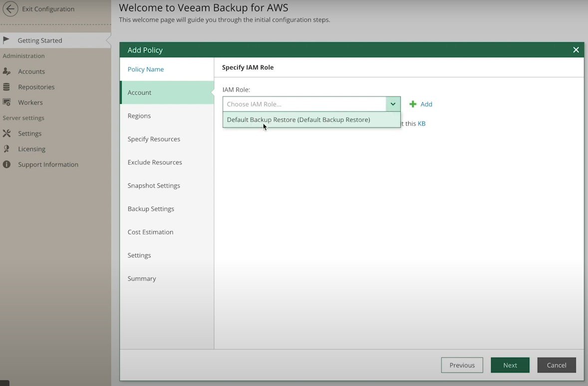 Backup policy Config settings