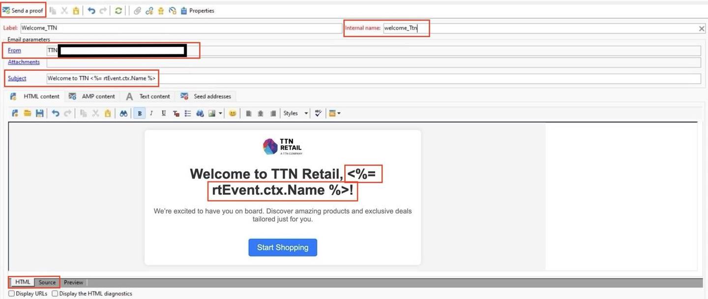 Inside Delivery Template like Personalization and Subject line etc.